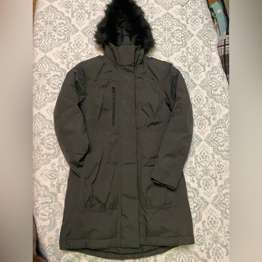 The North Face Downtown Parka Womens XS Jacket Coat 550 Fill Hyvent Grey